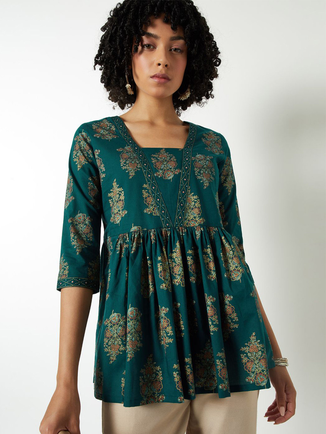 max Women Printed Long Sleeve Cotton Tunic