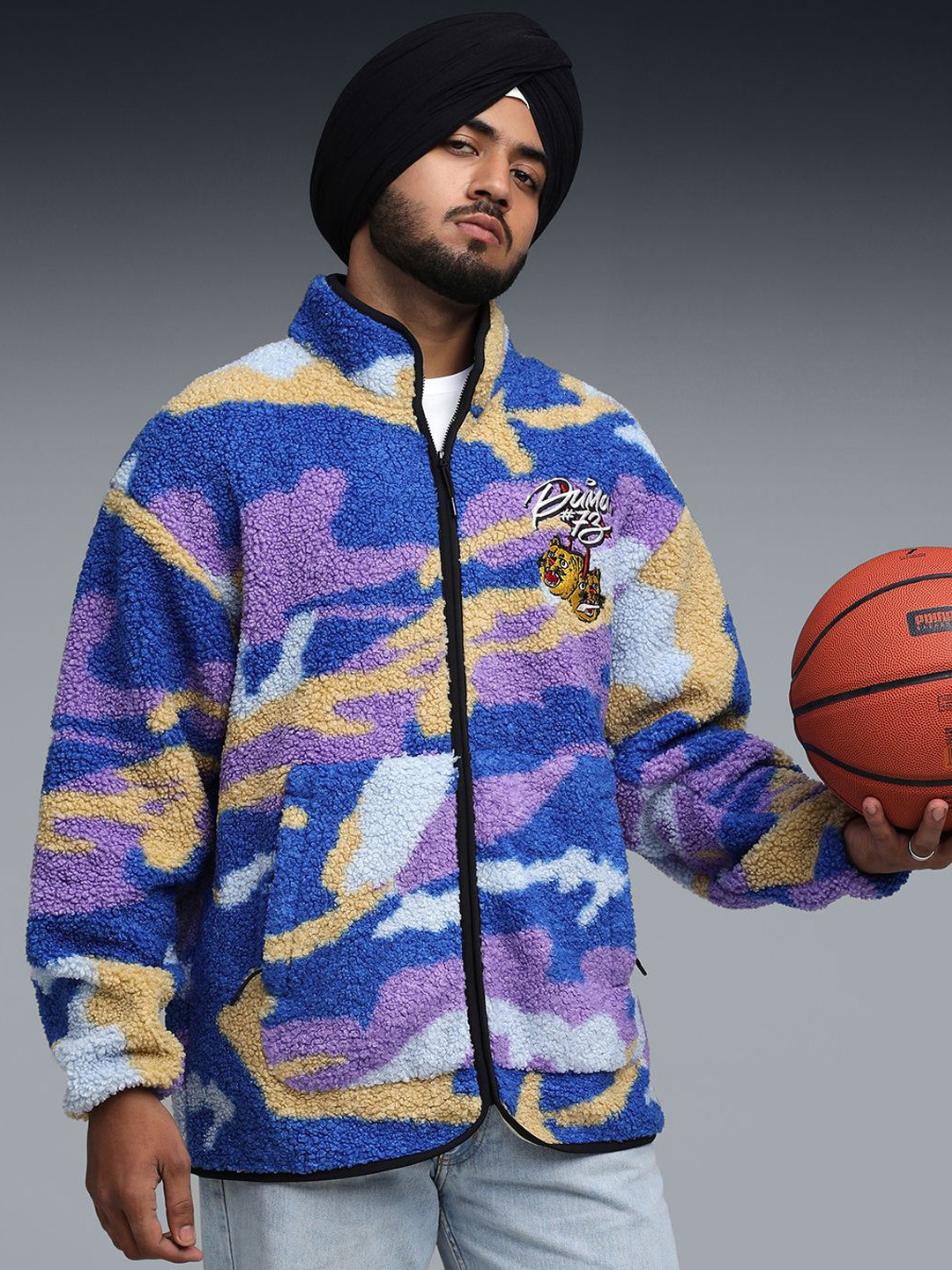 Puma Men Dylan Polar Fleece Mock Collar Abstract Printed Tailored Jacket