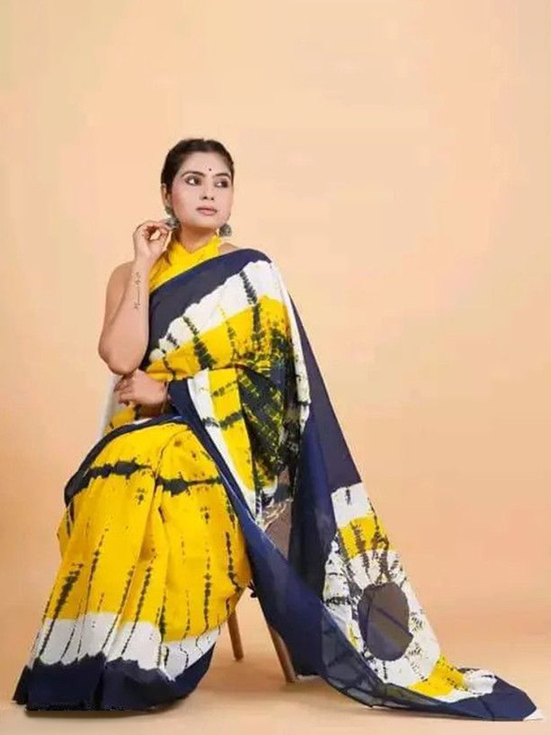 Craft Musium Tie and Dye Hand Block Printed Pure Cotton Saree