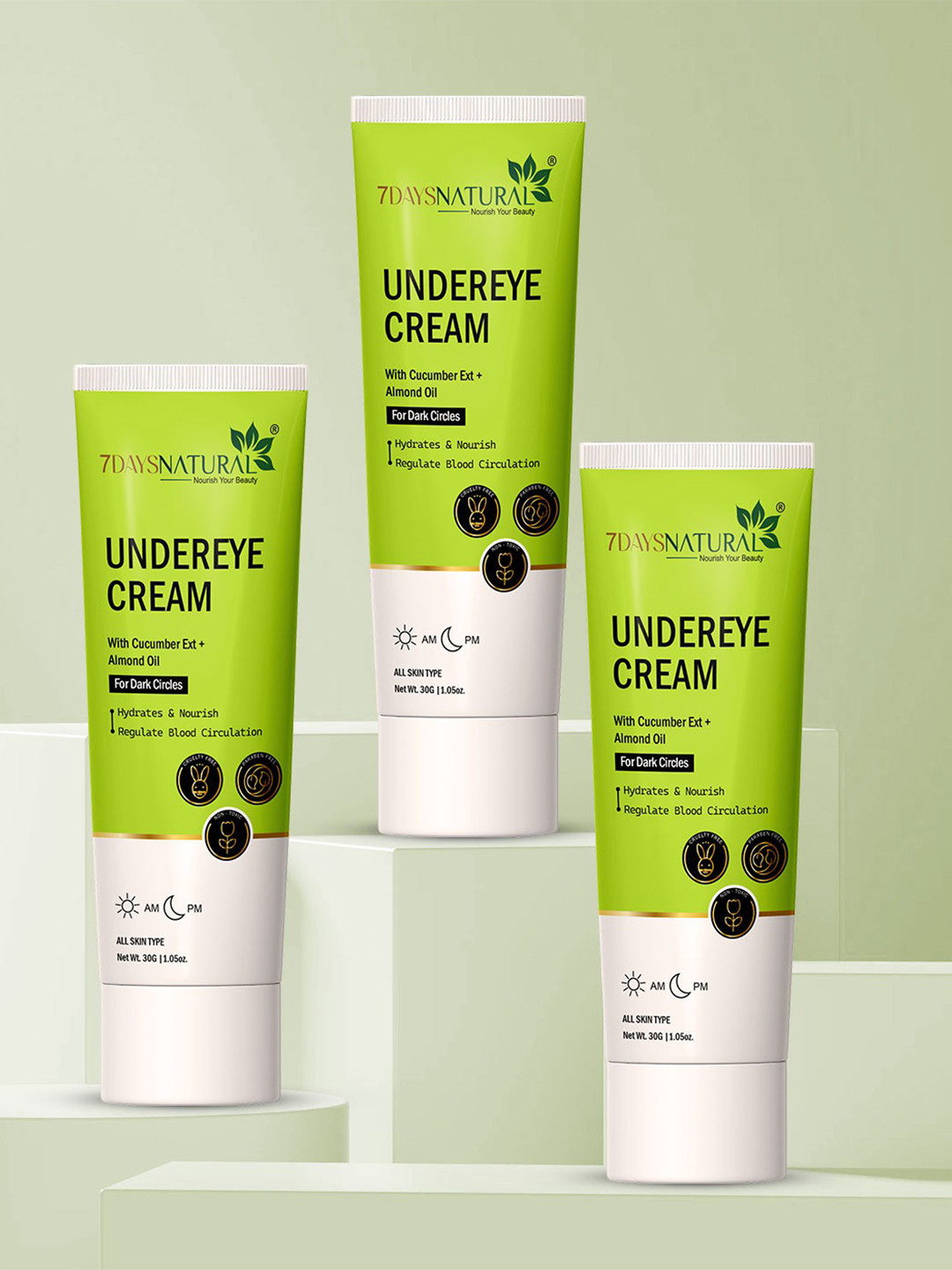 7DAYSNATURAL Set of 3 Under Eye Cream with Vitamin E & Cucumber Extract - 30 g Each