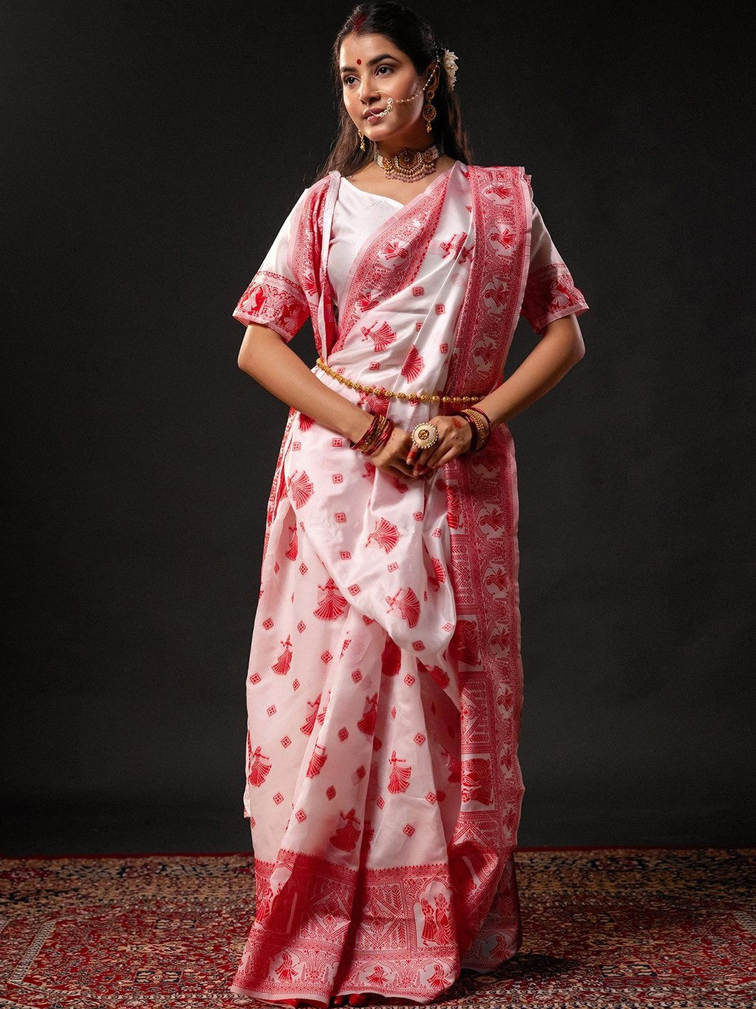 KALINI Woven Design Laal Paar Saree