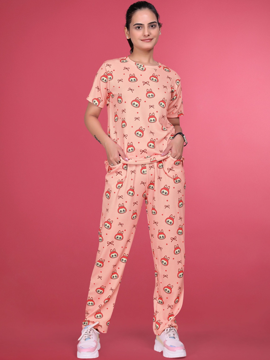 SAKARMAA Women Peach Polyester Printed Track Suit