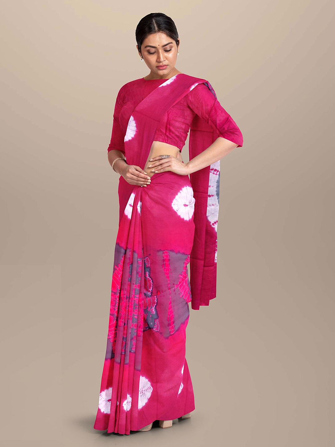Craft Musium Tie & Dye Pure Cotton Saree With Blouse