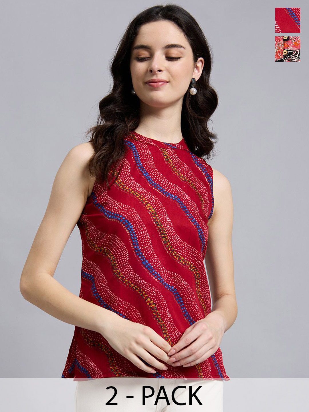 THE FAB FACTORY Women Pack Of 2 Horizontal Stripes Printed Sleeveless Top