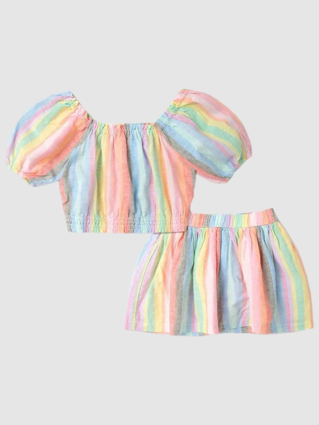 GAP Girls Colorblock Striped Pure Cotton Crew Neck Elastic Clothing Set