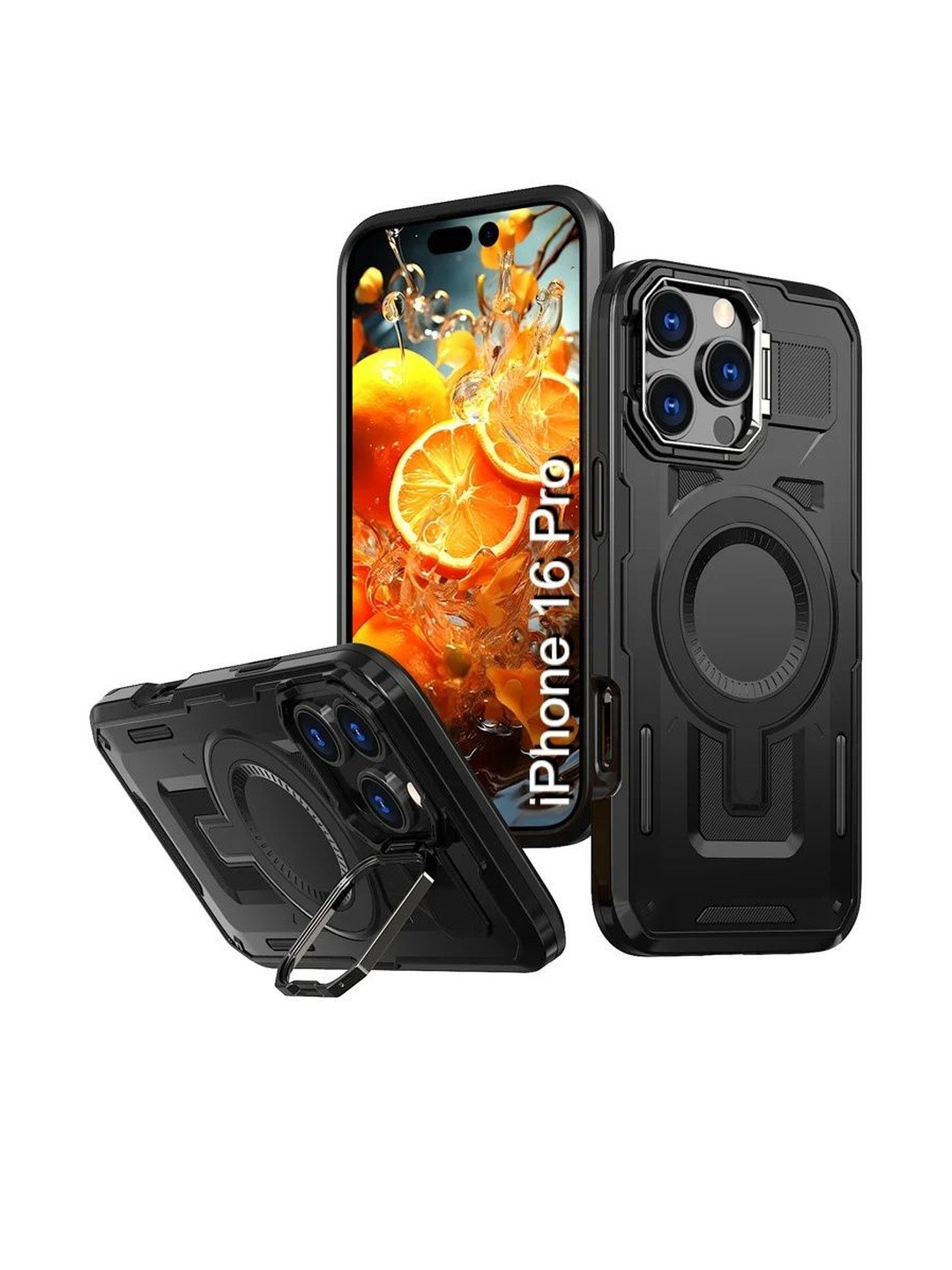 Luxury Kase Rugged Shockproof iPhone 16 Pro Magnetic Back Case with Kickstand