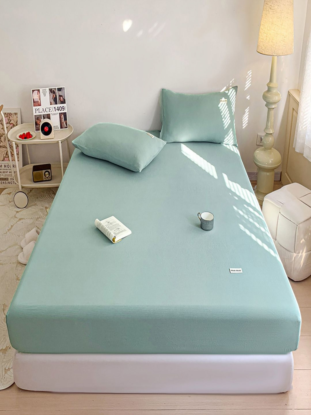 JC HOME Teal 140 TC Fitted Double King Bedsheet Set 1.80 m x 2 m