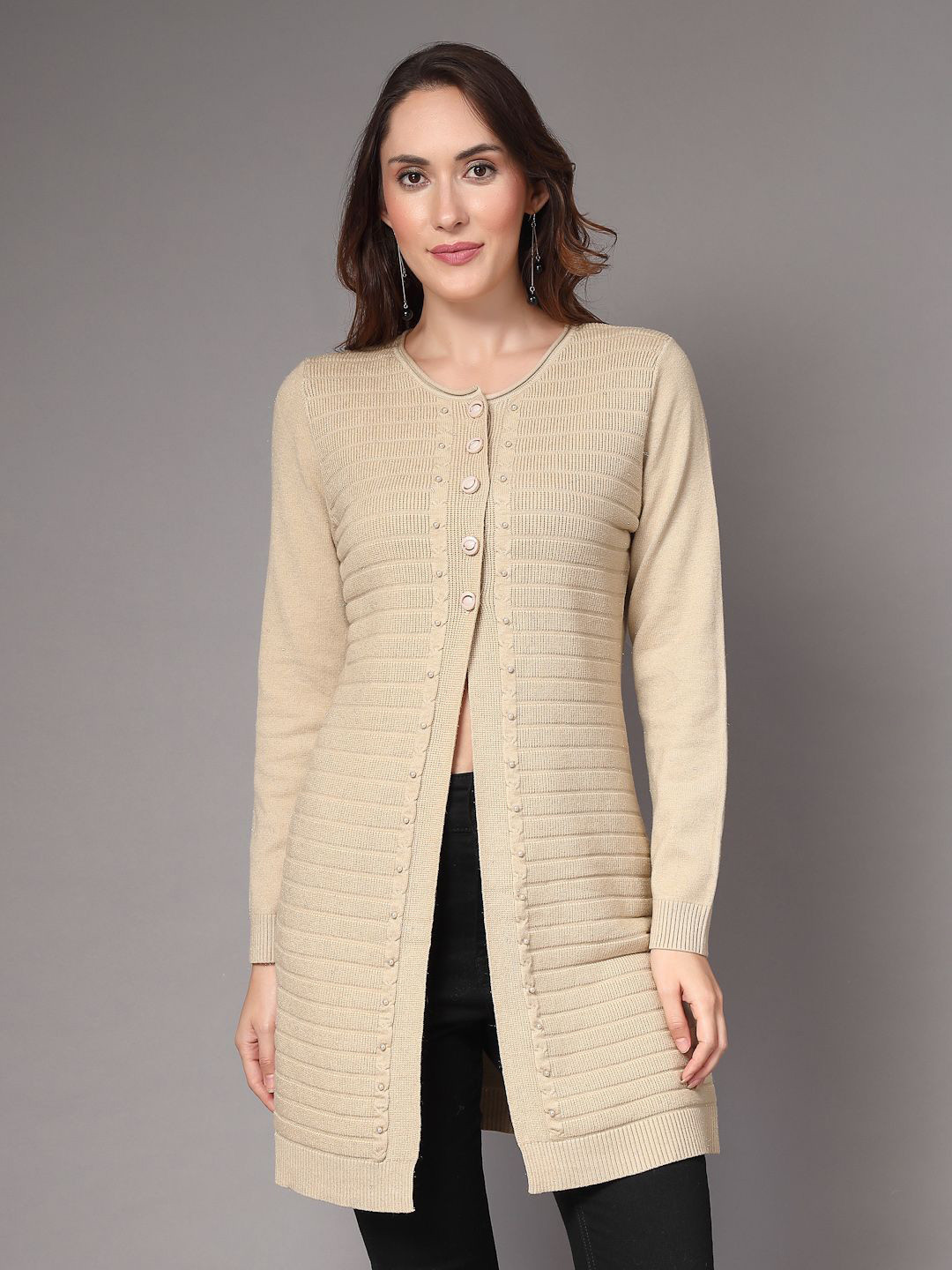 Mafadeny Women's embellished Front Button Longline Shrug