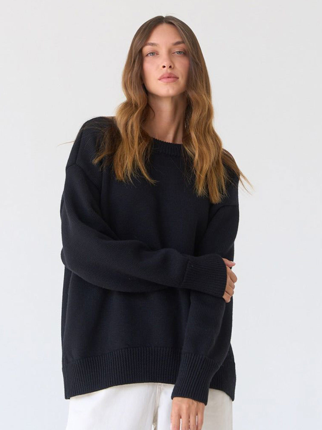 Outzidr Women Ribbed Long Sleeves Sweater