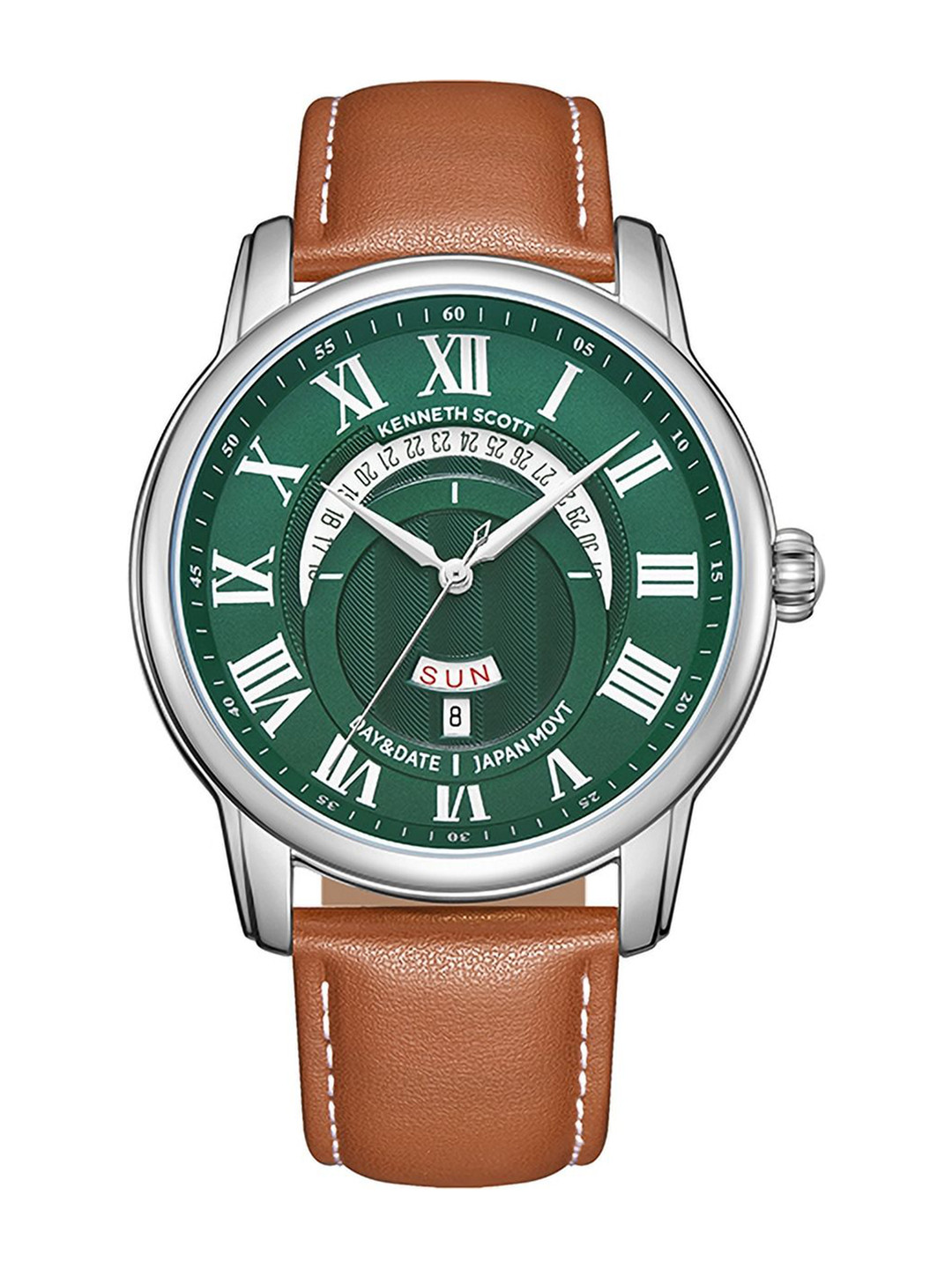 KENNETH SCOTT Men Dial & Leather Bracelet Style Straps Analogue Watch K24020-SLEH