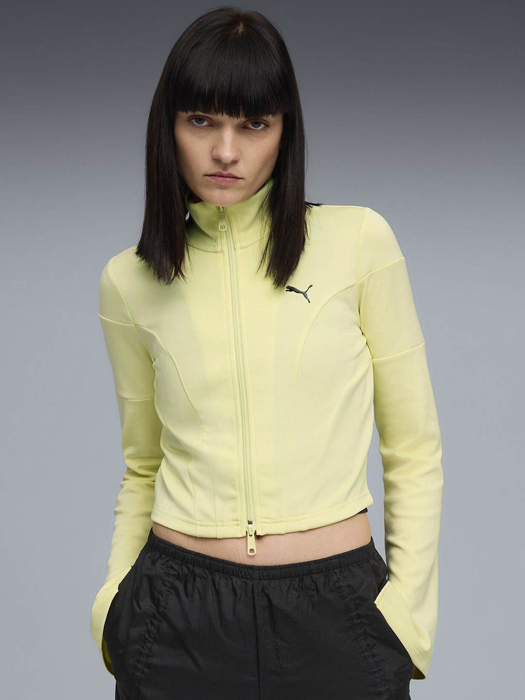 Puma Women Slim Fit Full Mock Collar Solid Sporty Jacket