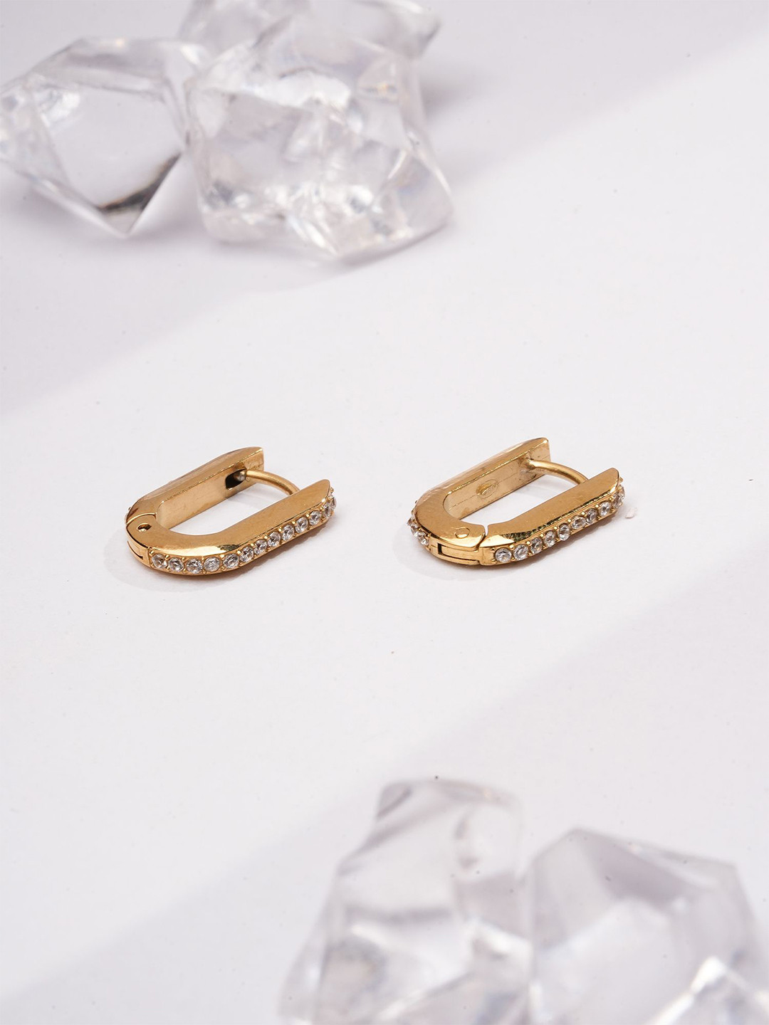 PALMONAS Gold-Plated Diamond Dash Waterproof Hoop Earrings