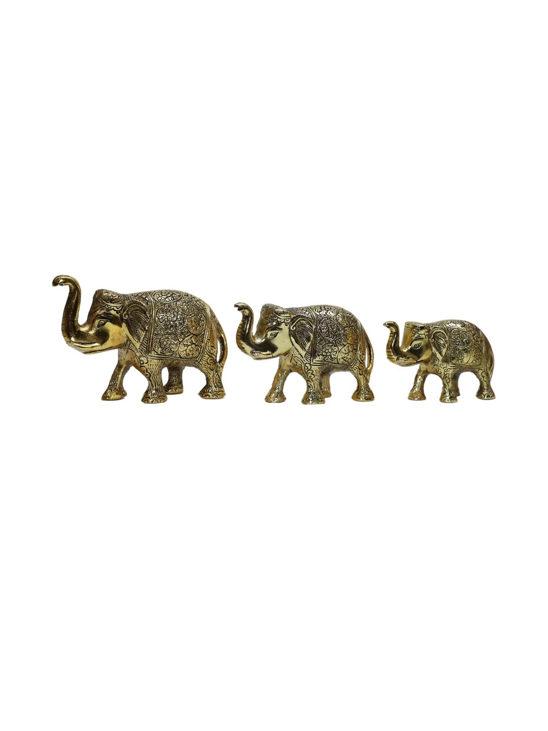 Shakuntla Metal Vintage 3 Elephant Gold-Toned Showpiece