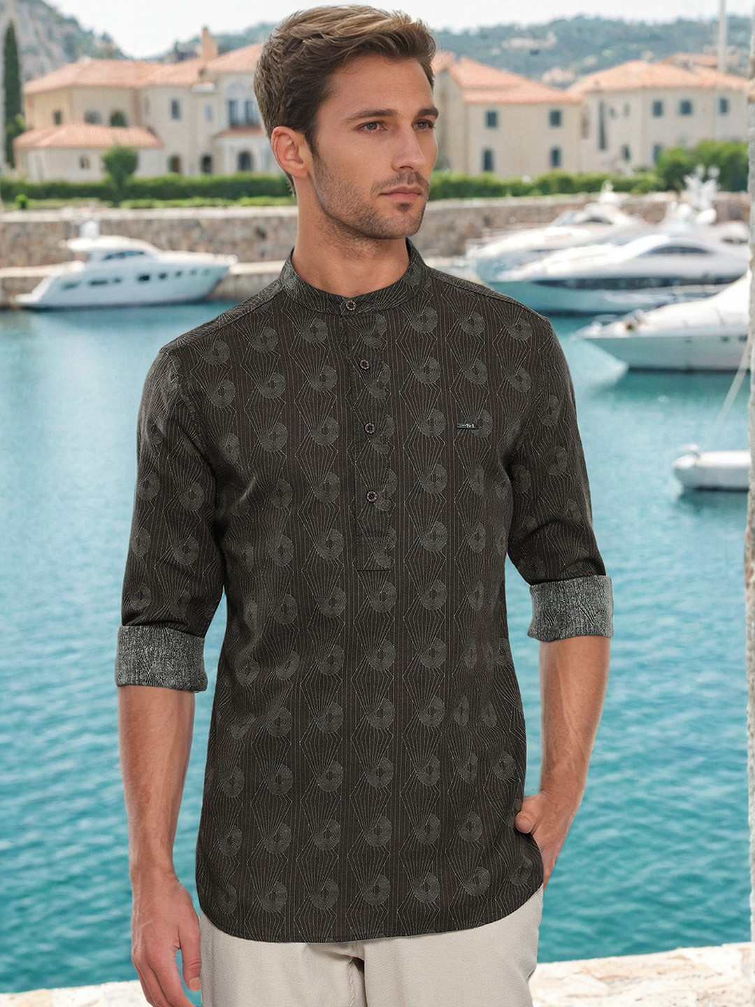 The Indian Garage Co Men Brown Printed Casual Cotton Shirt