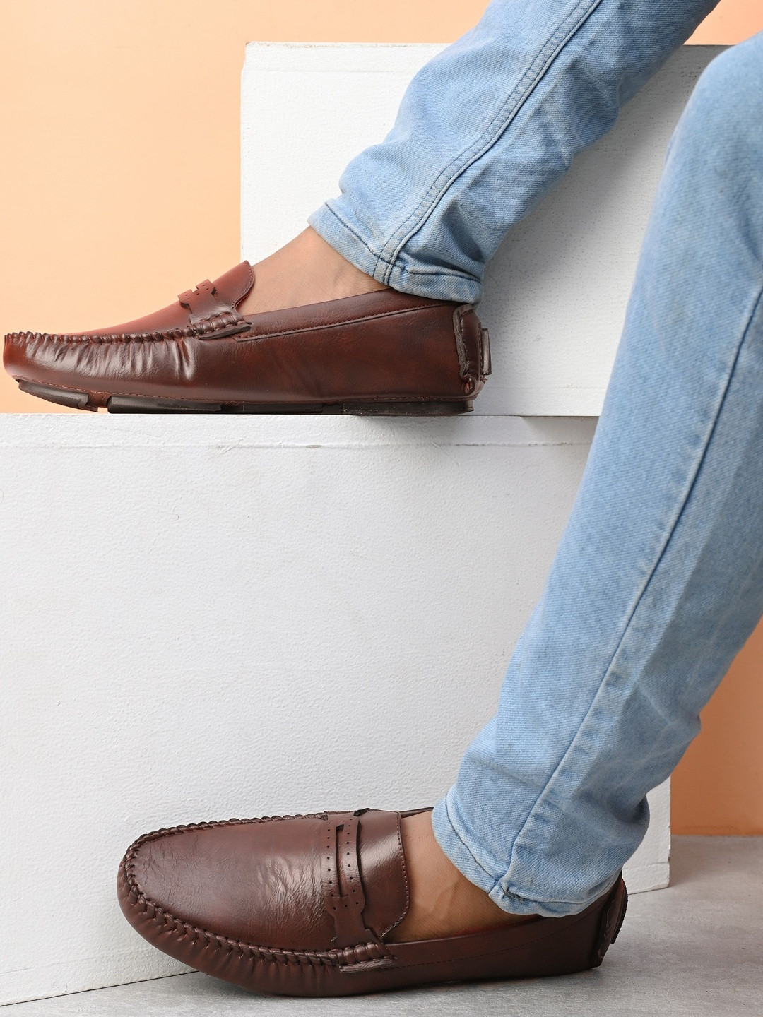HERE&NOW Men Brown Solid Synthetic Leather Loafers