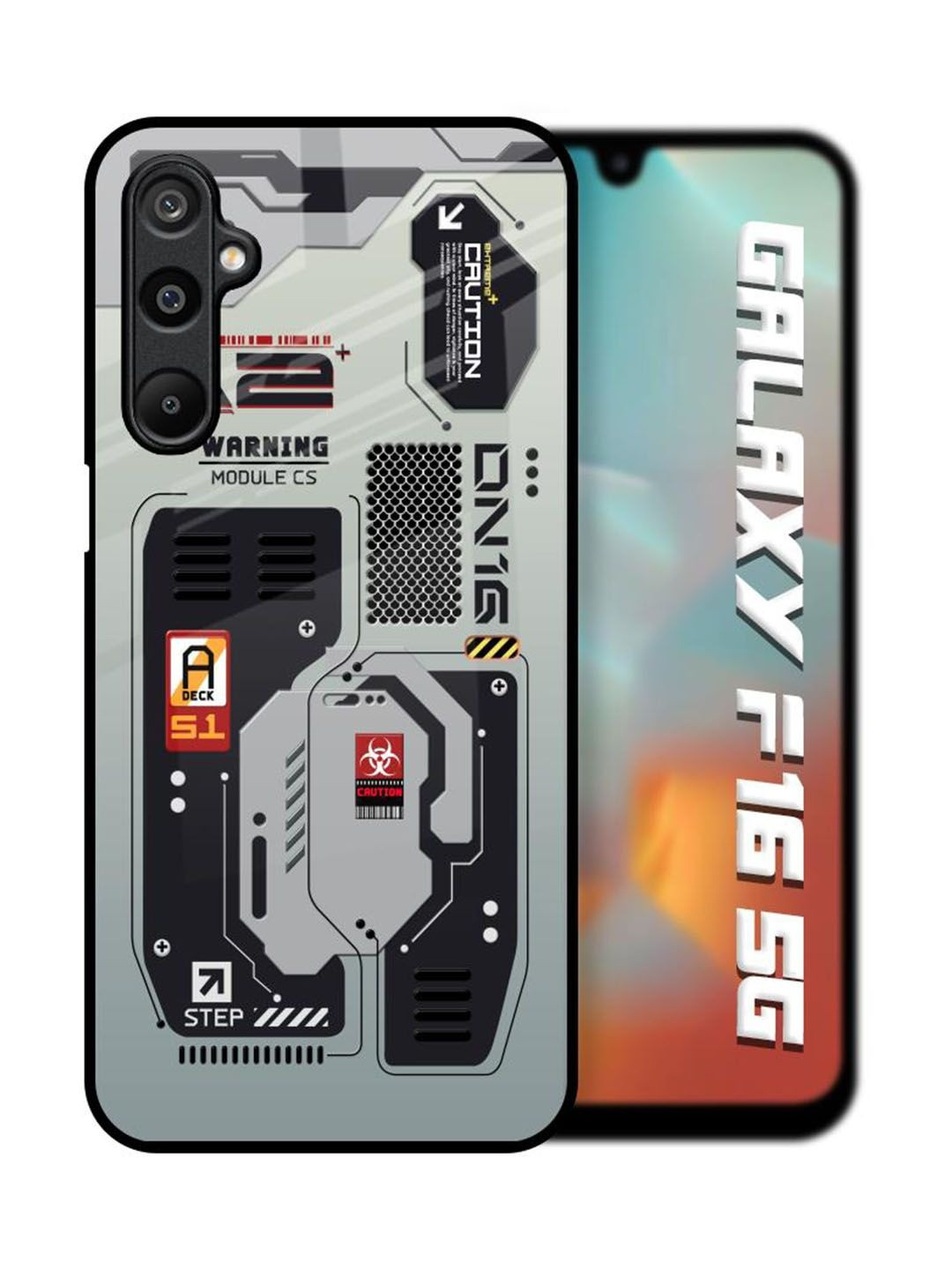 QRIOH Printed Samsung Galaxy F16 5G Techno Vibes Glass Back Case Mobile Accessories