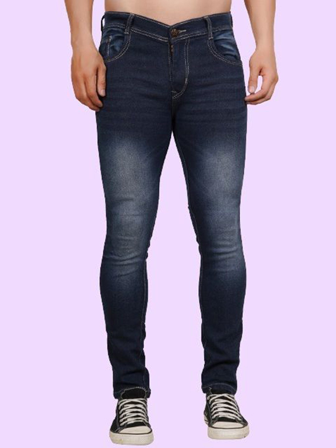 MaverIQ Men Classic Slim Fit Mid-Rise Heavy Fade Stretchable Jeans
