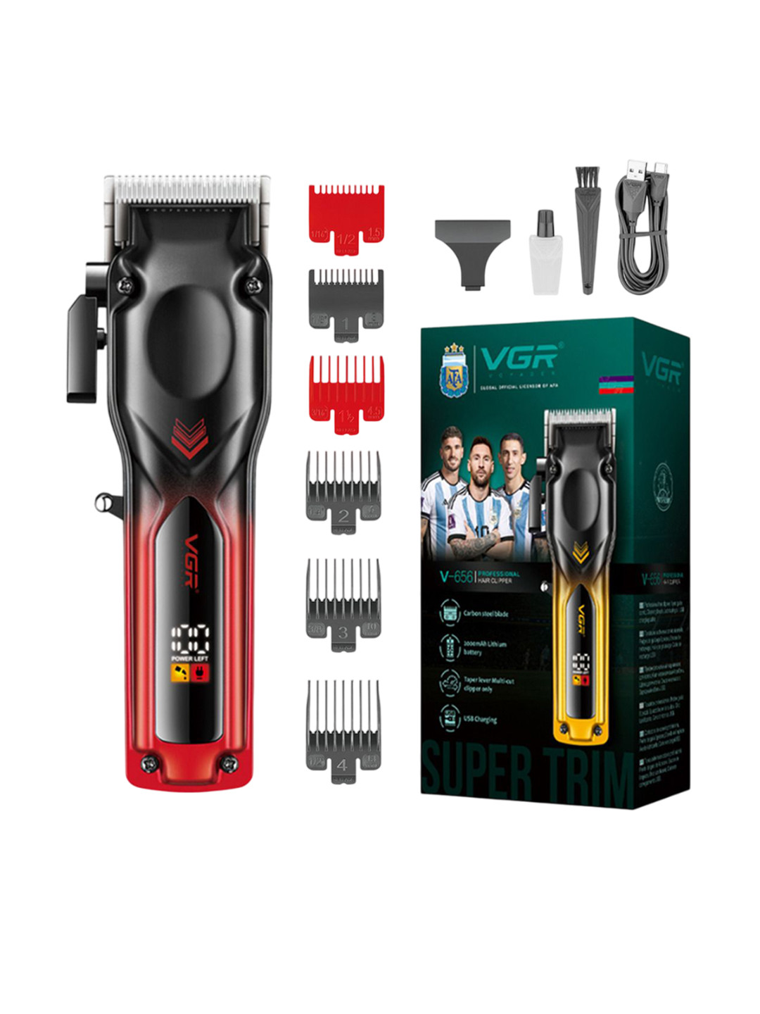 VGR V-656 Professional Hair Clipper with 200-Min Runtime - Red & Black