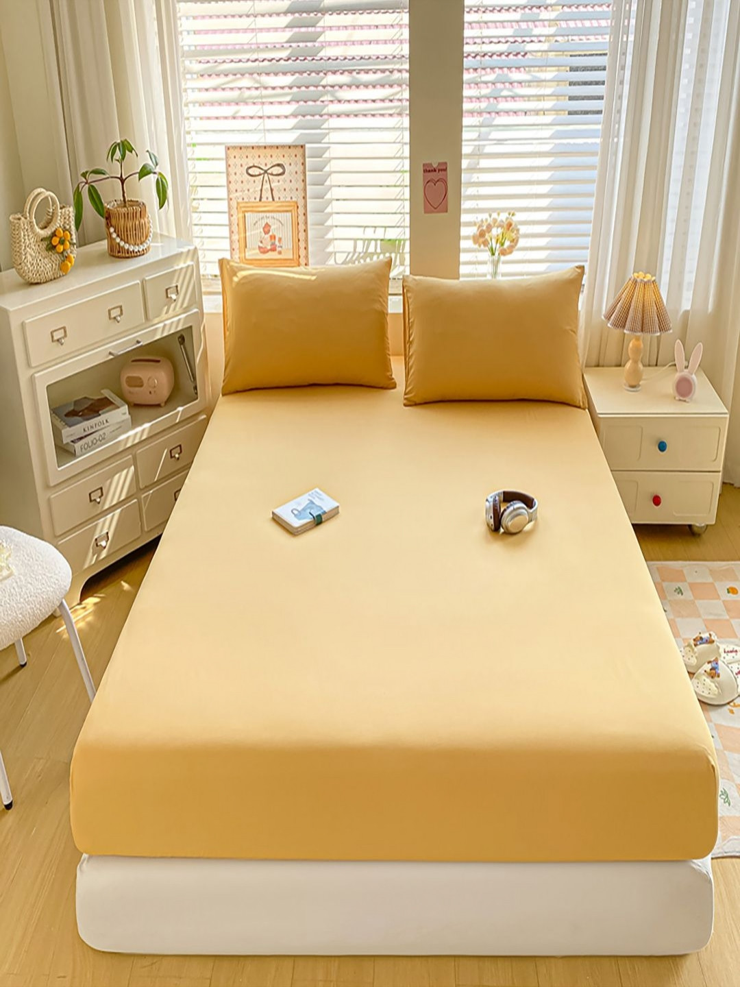 JC HOME Yellow 140 TC Cotton King Size Bedsheet Set - 2.00 x 2.20cm
