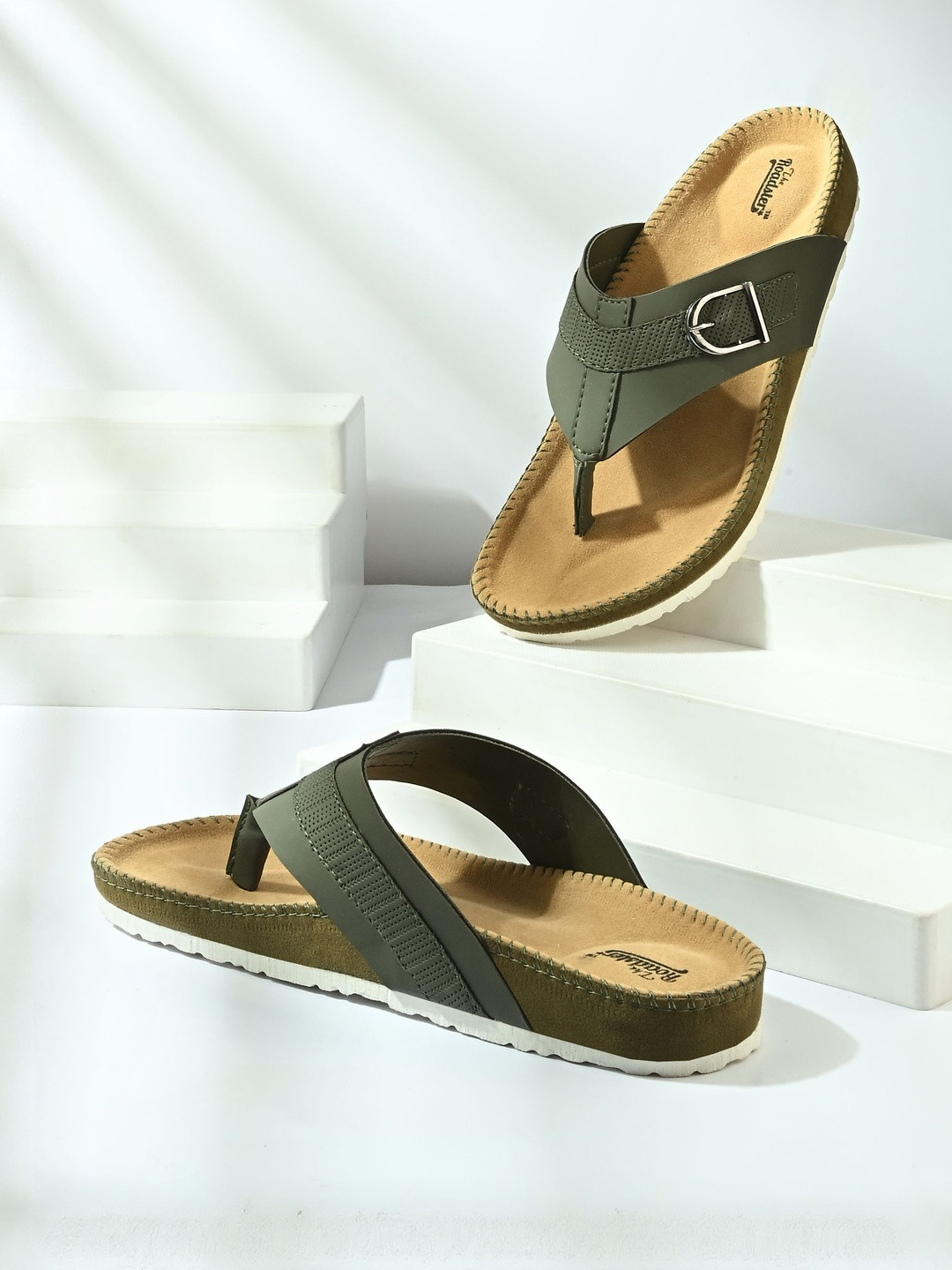 Roadster Men Green Synthetic Suede Comfort Sandals