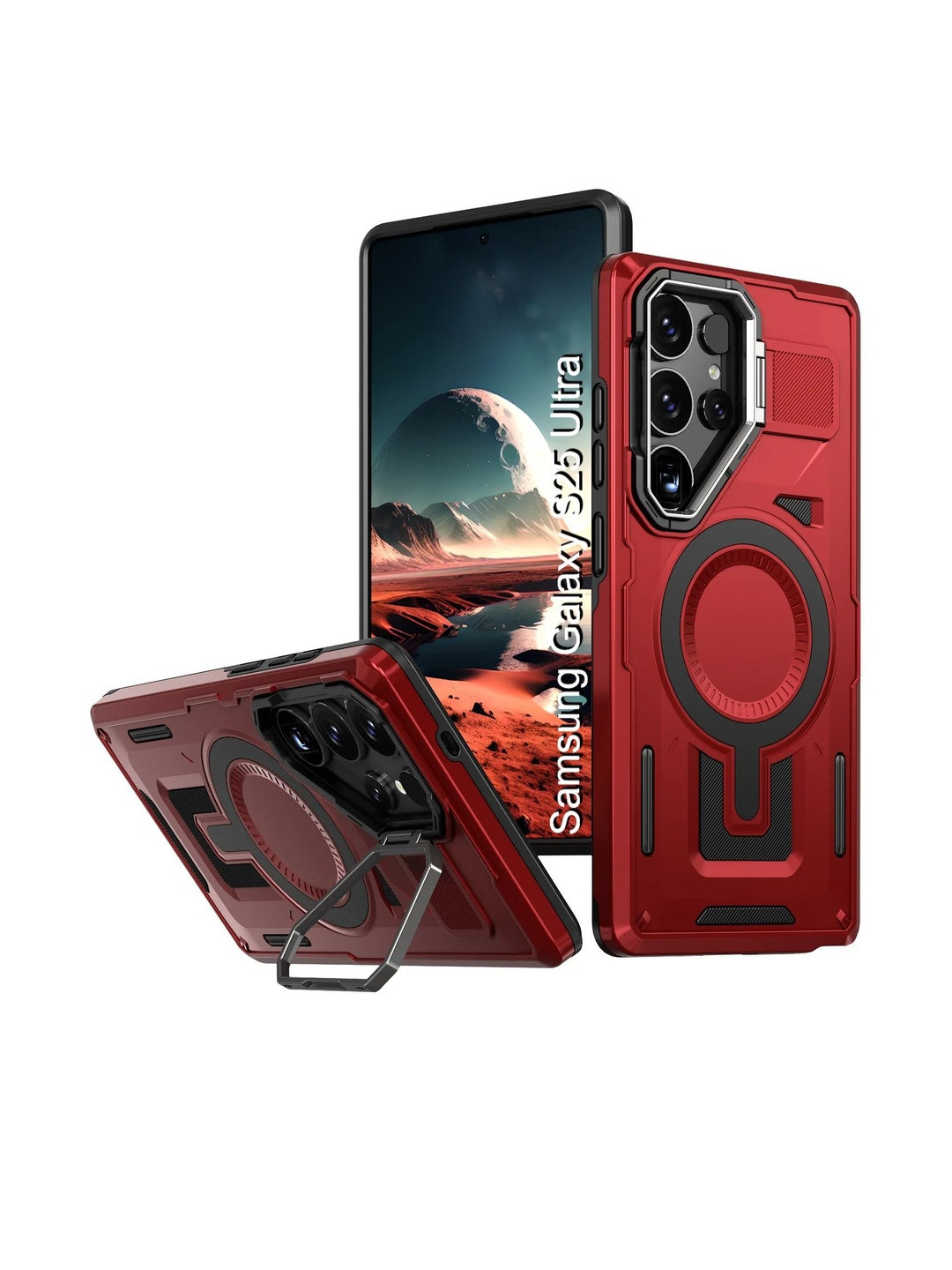 Luxury Kase Rugged Shockproof Samsung Galaxy S25 Ultra 5G Magnetic Case with Kickstand