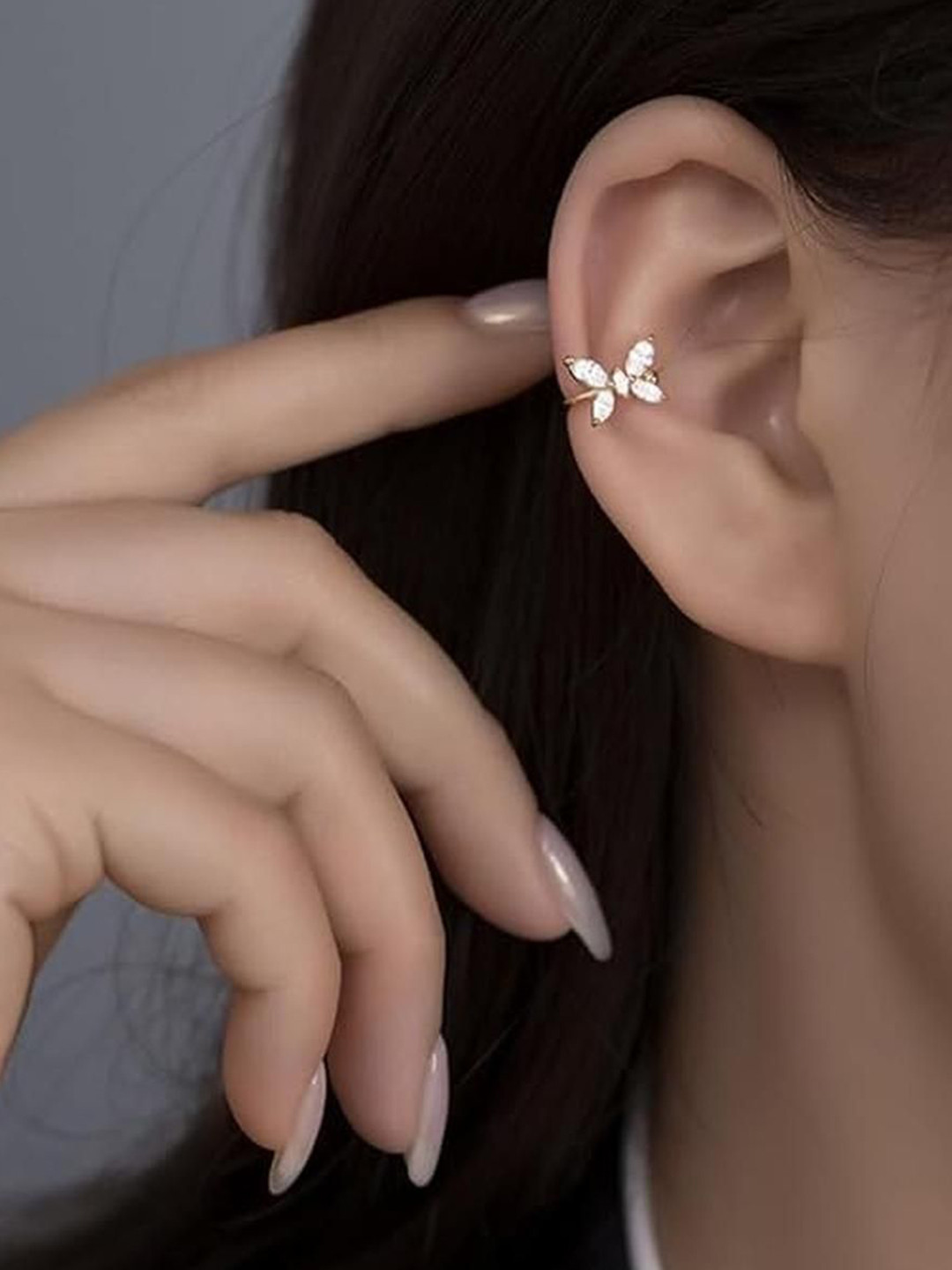 EL REGALO Artificial Stones Studded Butterfly Shaped Clip-On Ear Cuffs