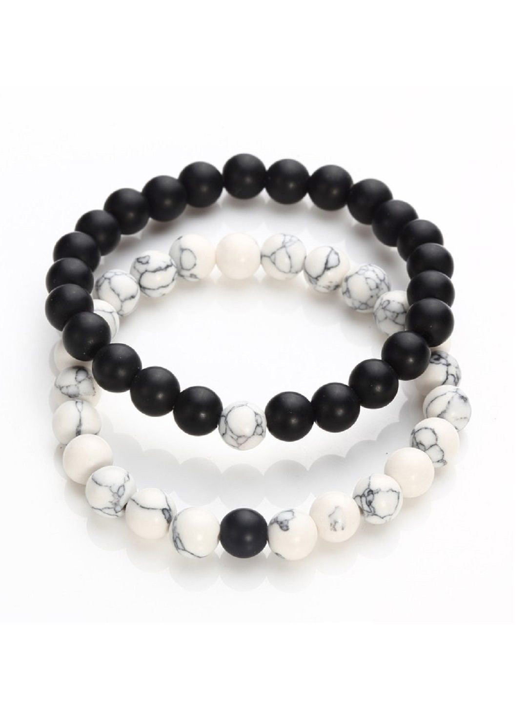 Saisadan Jewels Unisex Set Of 2 Silver-Plated Artificial Beaded Elasticated Bracelets