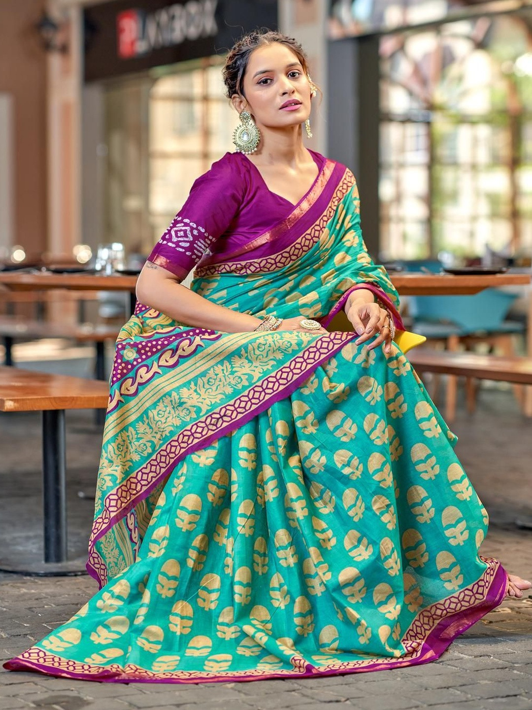 HAND BLOCK PRINT WITH HEVAY ZARI BODAR SAREES
