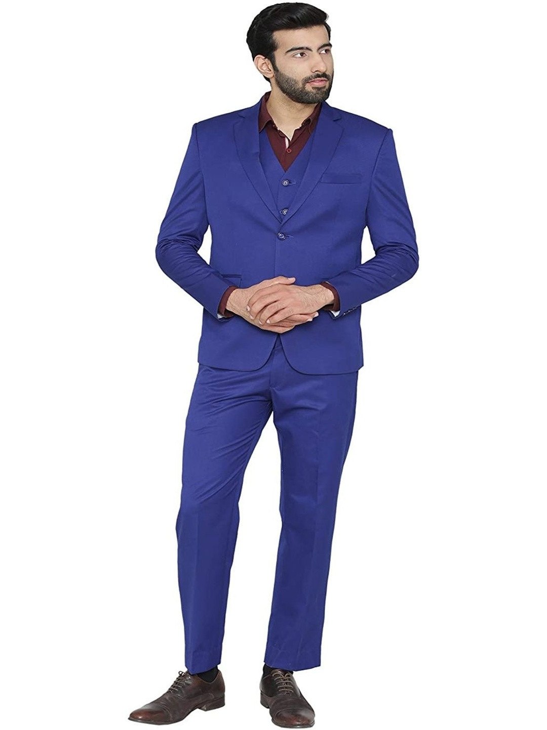 DHINGRA Men Royal Blue Polyviscose Single Breasted 3pcs Suit