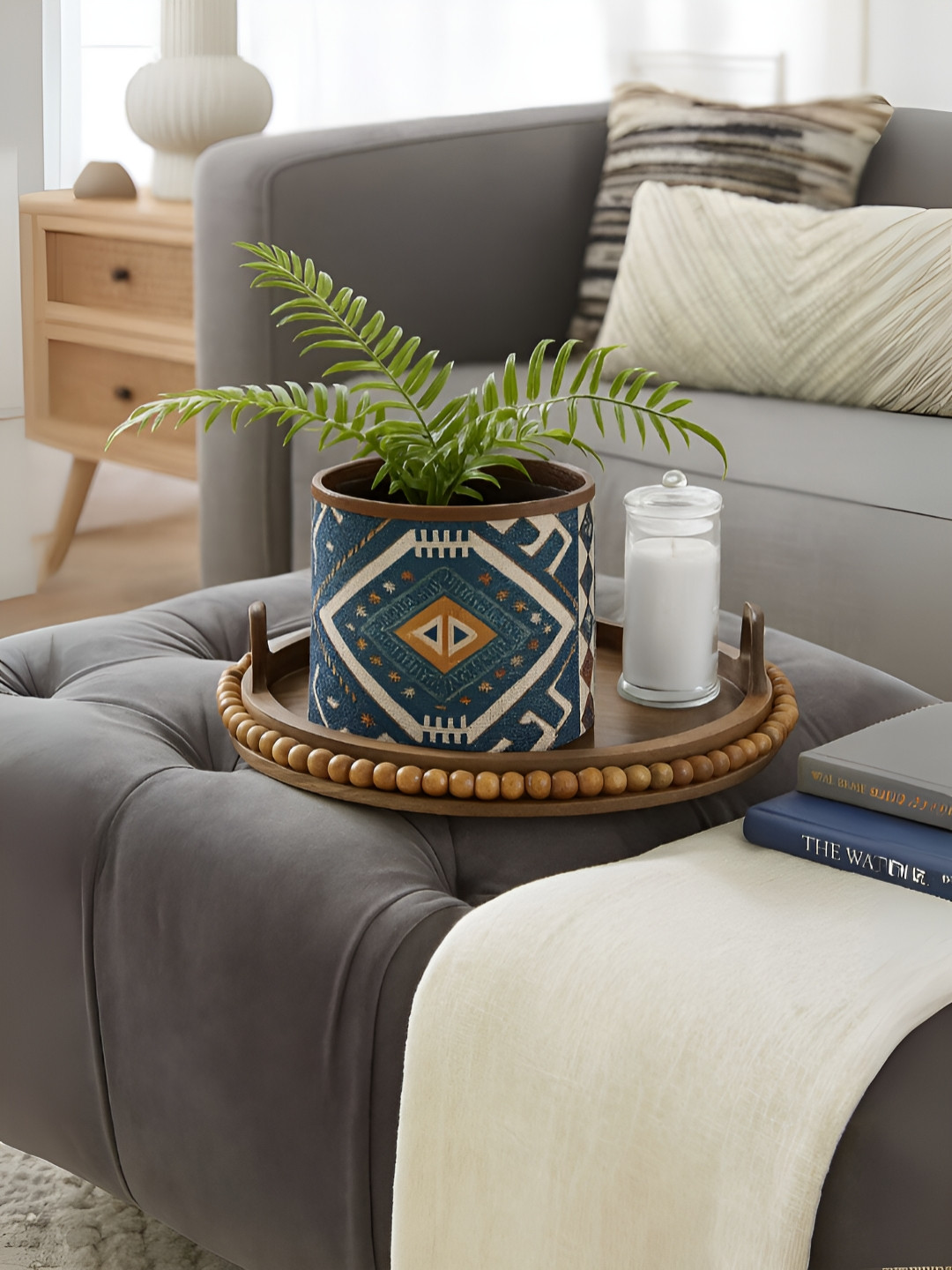 Mona B TaruVastra Blue & White Printed Small Planter