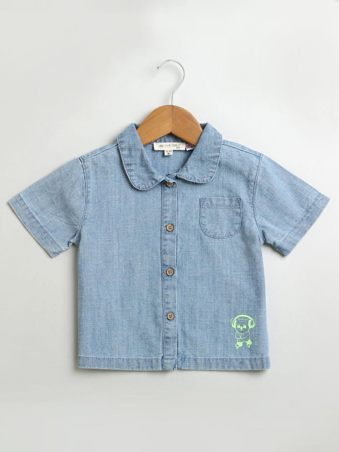 Sweetlime By AS Boys Solid Spread Collar Cotton Casual Shirt