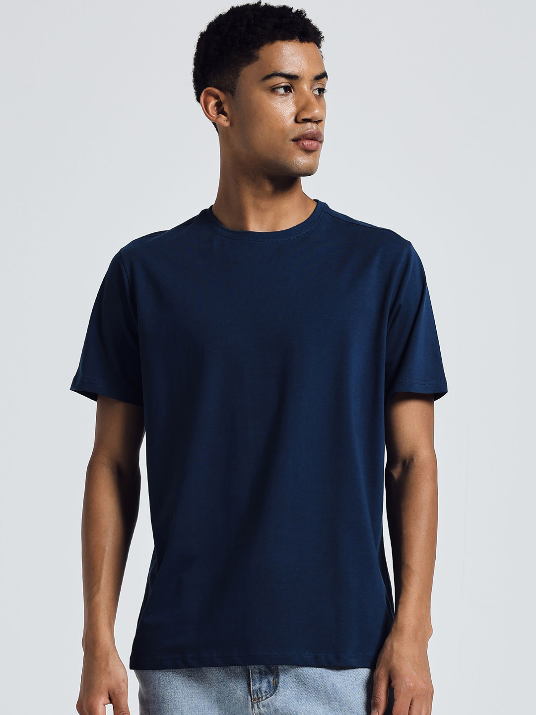 KOR Men Solid Round Neck Cotton T-shirt