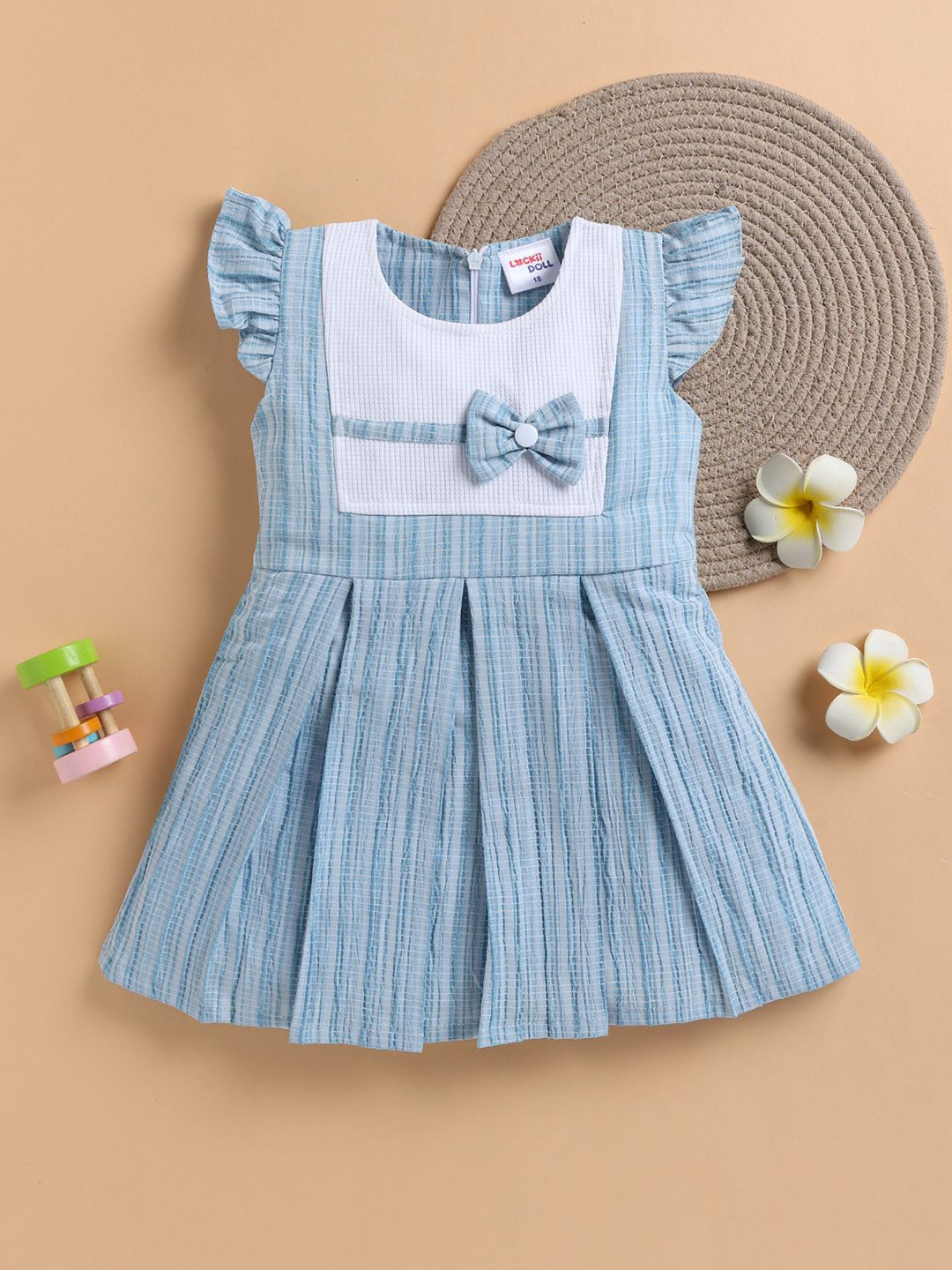 LACKii DOLL Girls Striped Flutter Sleeve Fit & Flare Dress