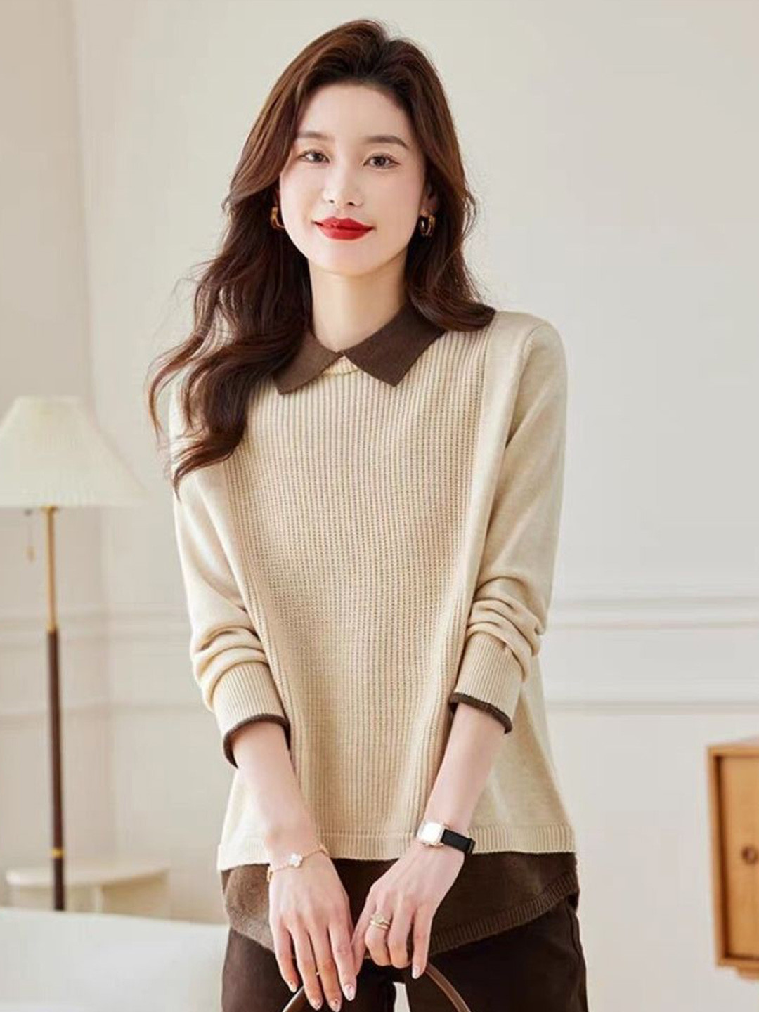 StyleCast Women Vertical Stripes Striped Shirt Collar Long Sleeve Shirt Style Top