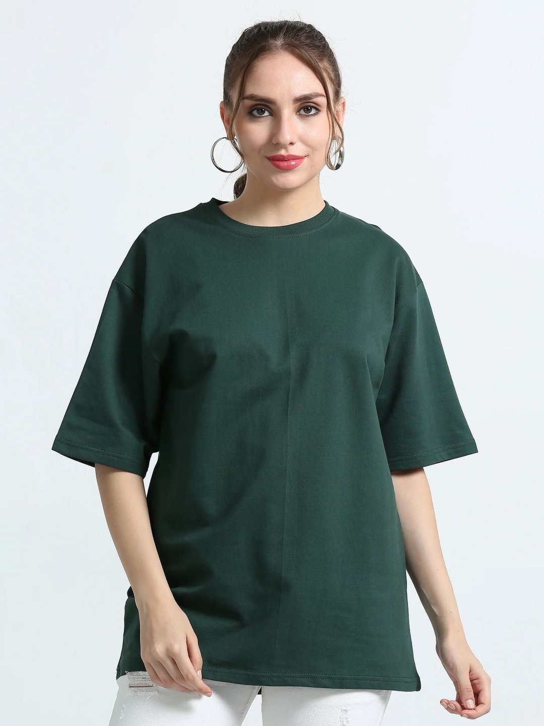 TEES HUB Women Solid Round Neck Cotton Oversized T-shirt