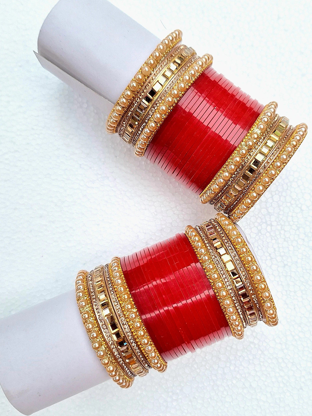 Tornito Set Of 2 Stones Studded & Beaded Bangles