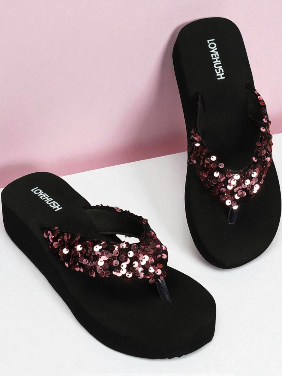 LOVEHUSH Women Black Canvas Super Soft Anti-Skid Heels Slipper