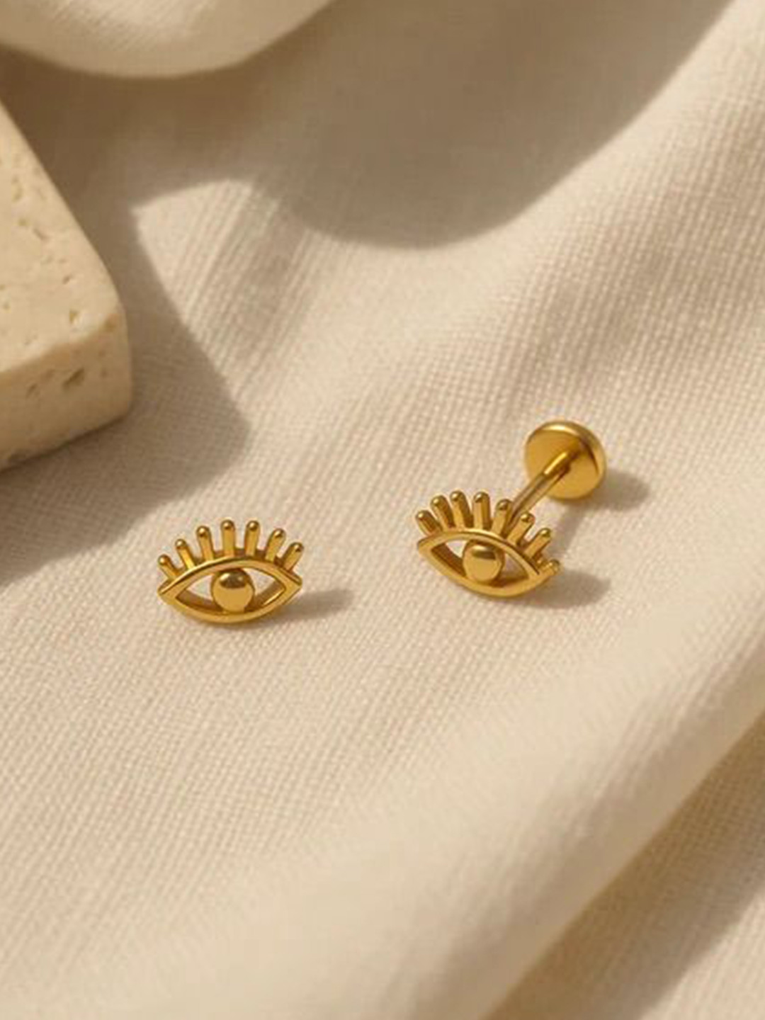 Anushka Jain Jewellery 925 Sterling Silver Gold-Plated Classic Evil Eye Studs Earrings