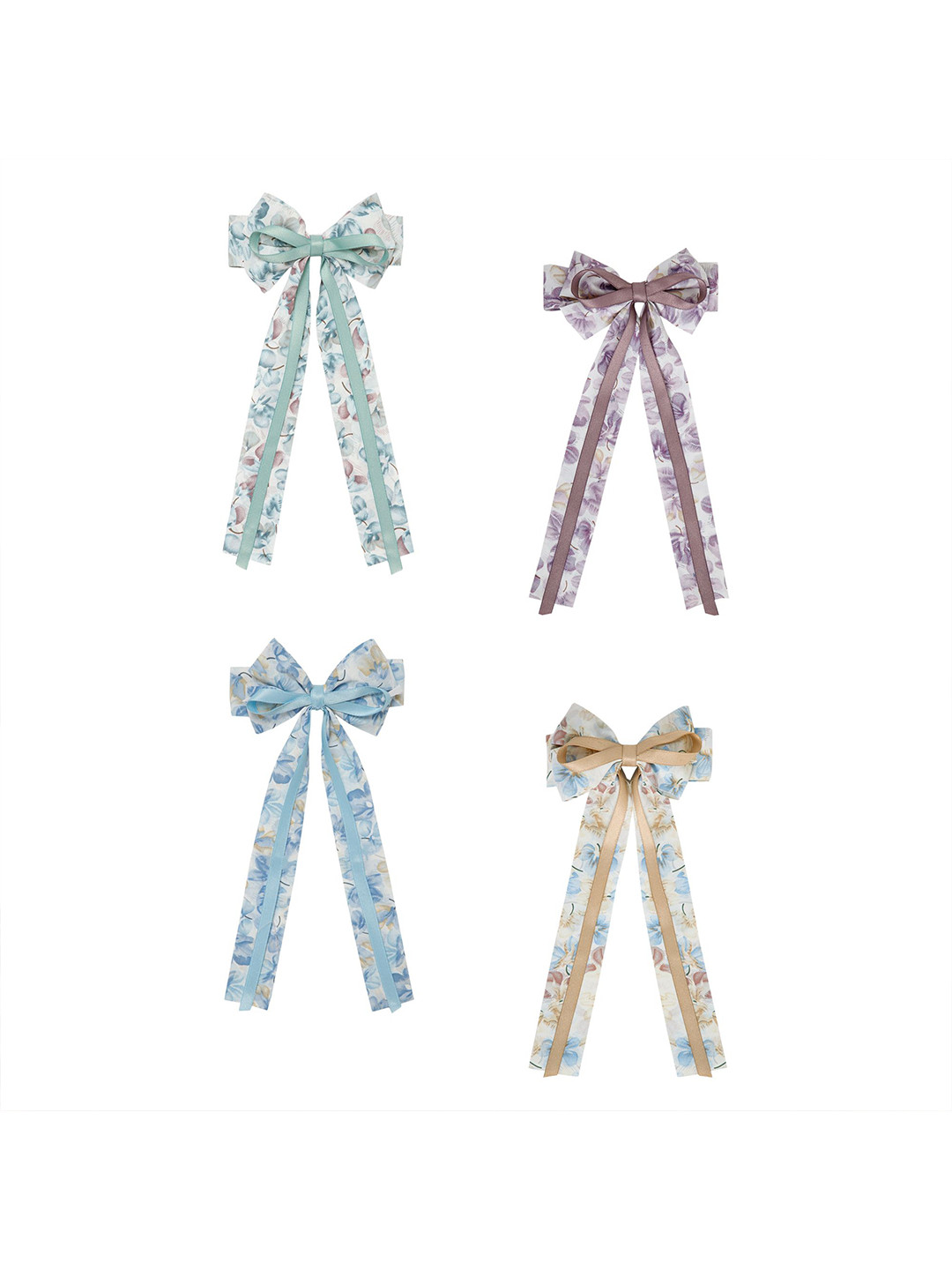 Radhu & Kabby Women Set of 4 Floral Printed Ribbon Hair Bow Clips