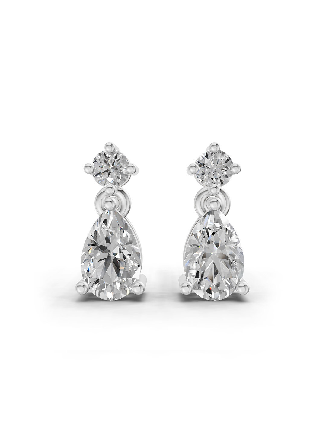 Sparkles 14K White Gold Lab Grown Diamond 0.89 Carat Round Pear Shaped Drop Earrings