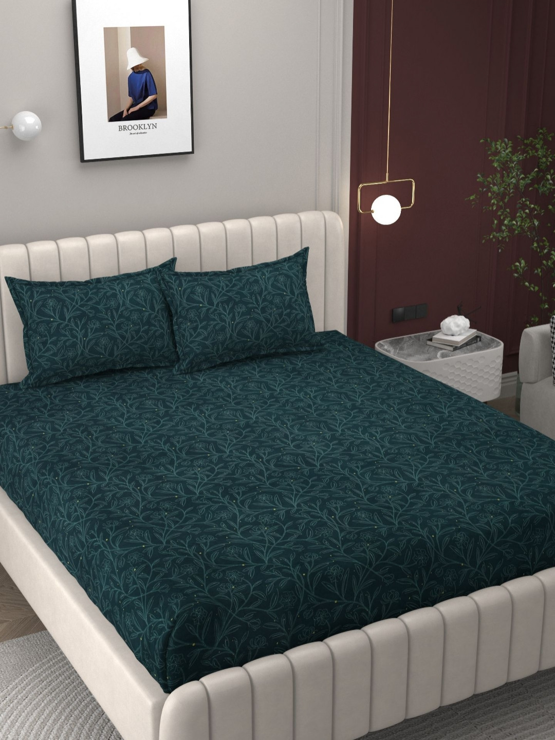 Bromwick Royal Collection Green Printed Microfiber 250 TC King Bedsheet Set 1.98 x 1.82 m