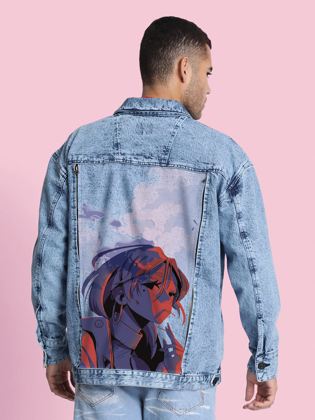 Bene Kleed Spread Collar Cotton Detachable Back Panel Denim Jacket