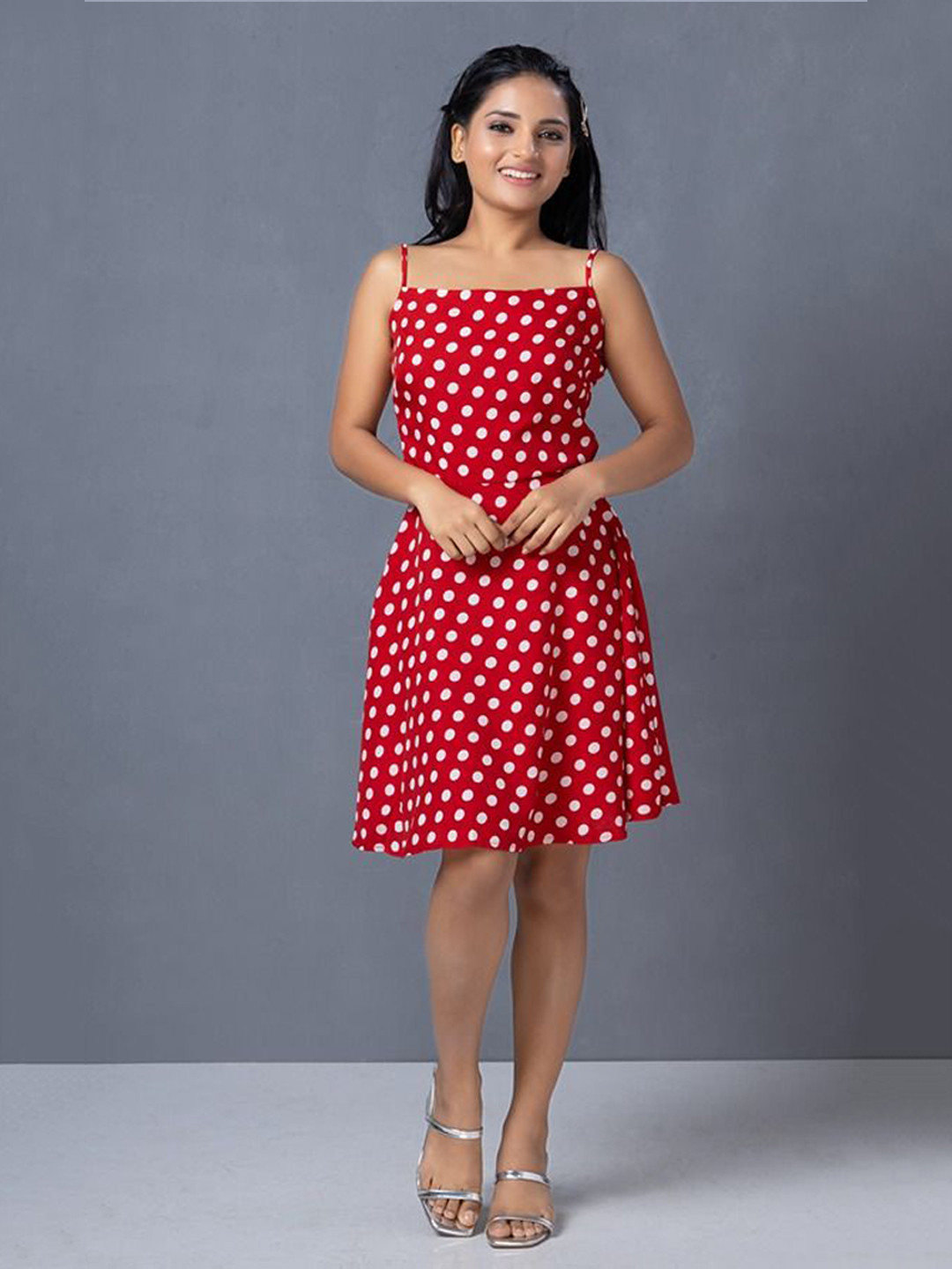 JAZZLR Women Polka Dot Printed Fit & Flare Mini Dress