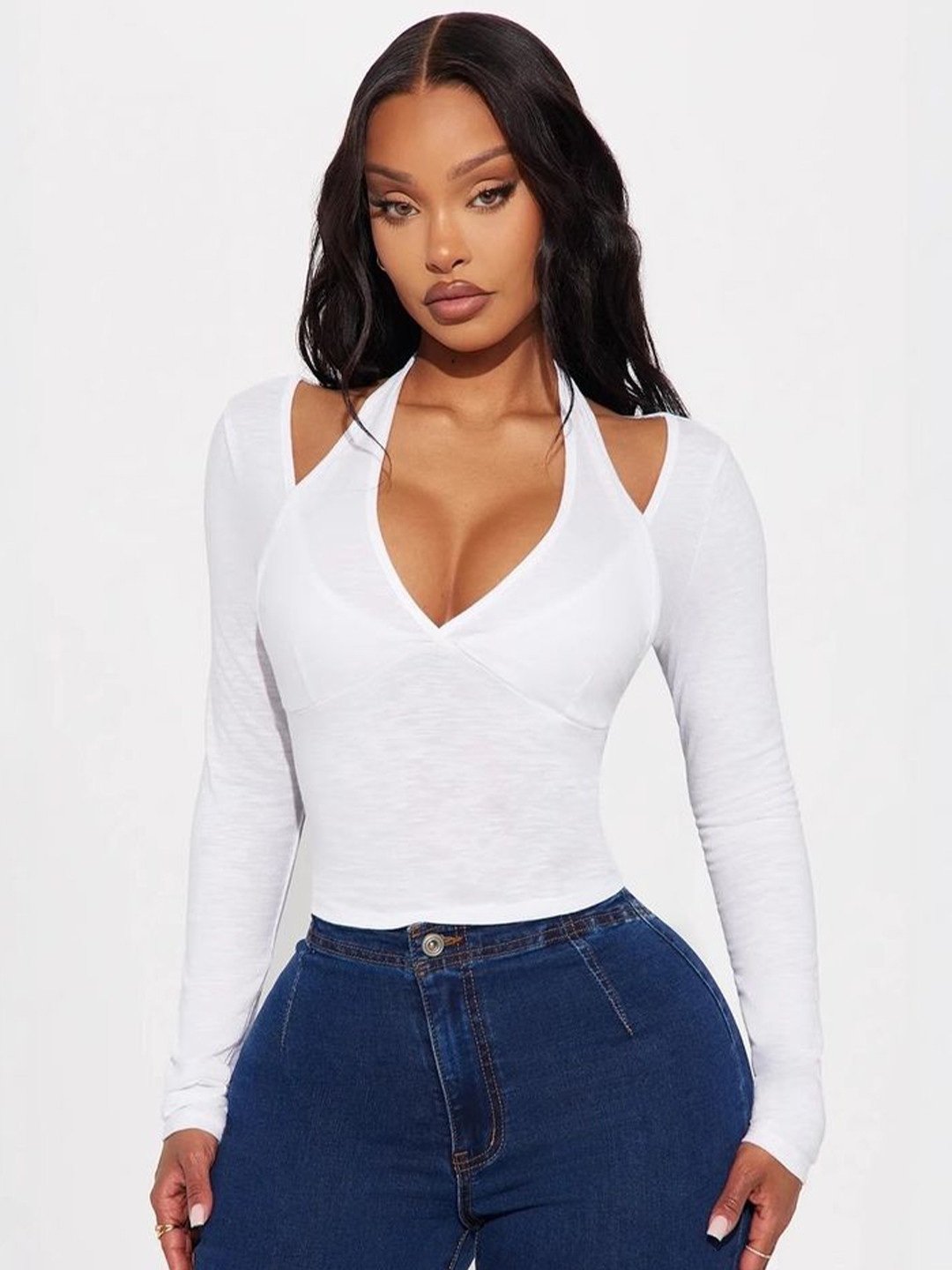 LULU & SKY Women V-Neck Cold-Shoulder Two Piece Top