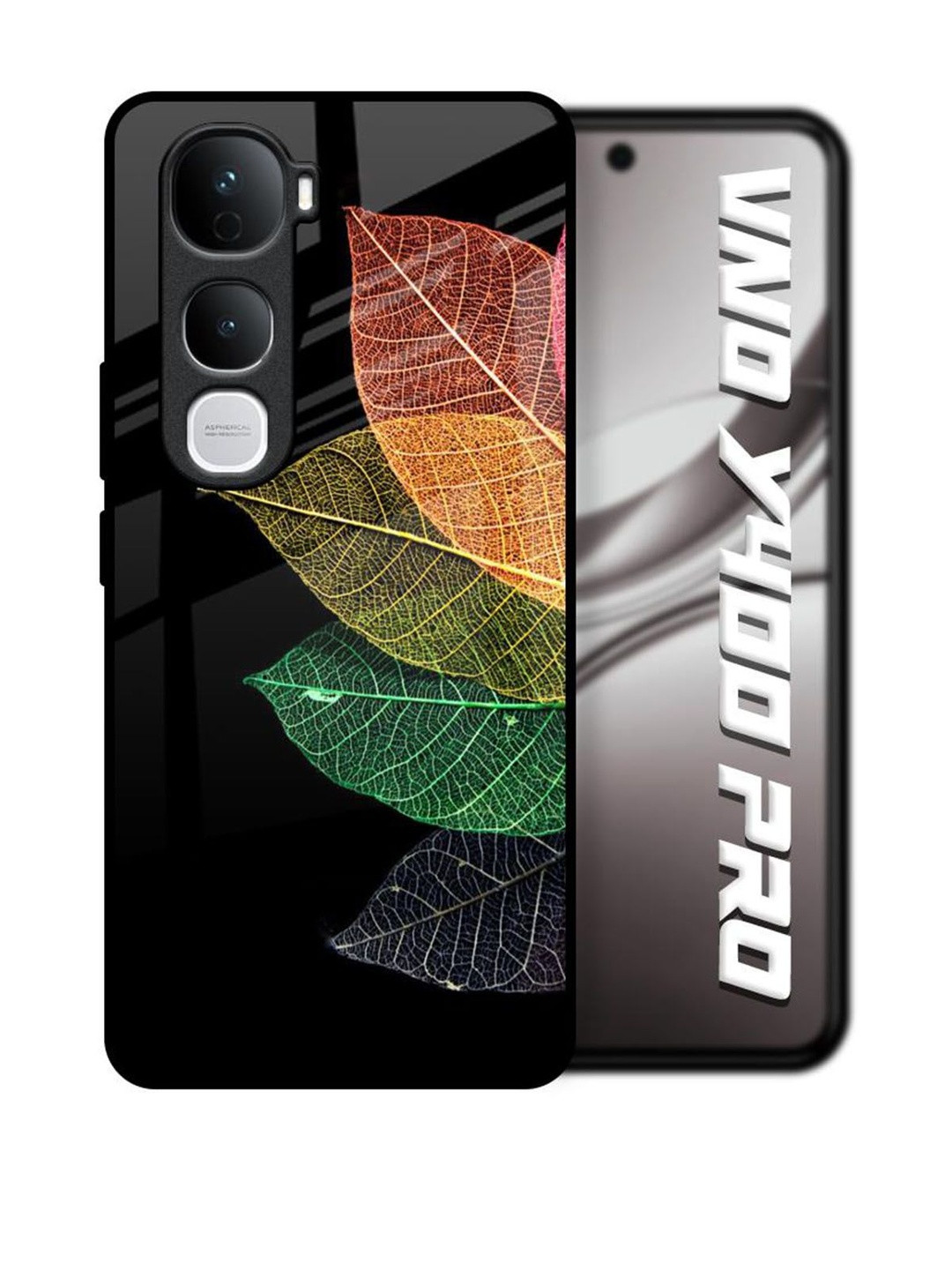 QRIOH Colorful Leaves Real Printed Vivo Y400 Pro 5G Glass Back Case Mobile Accessories