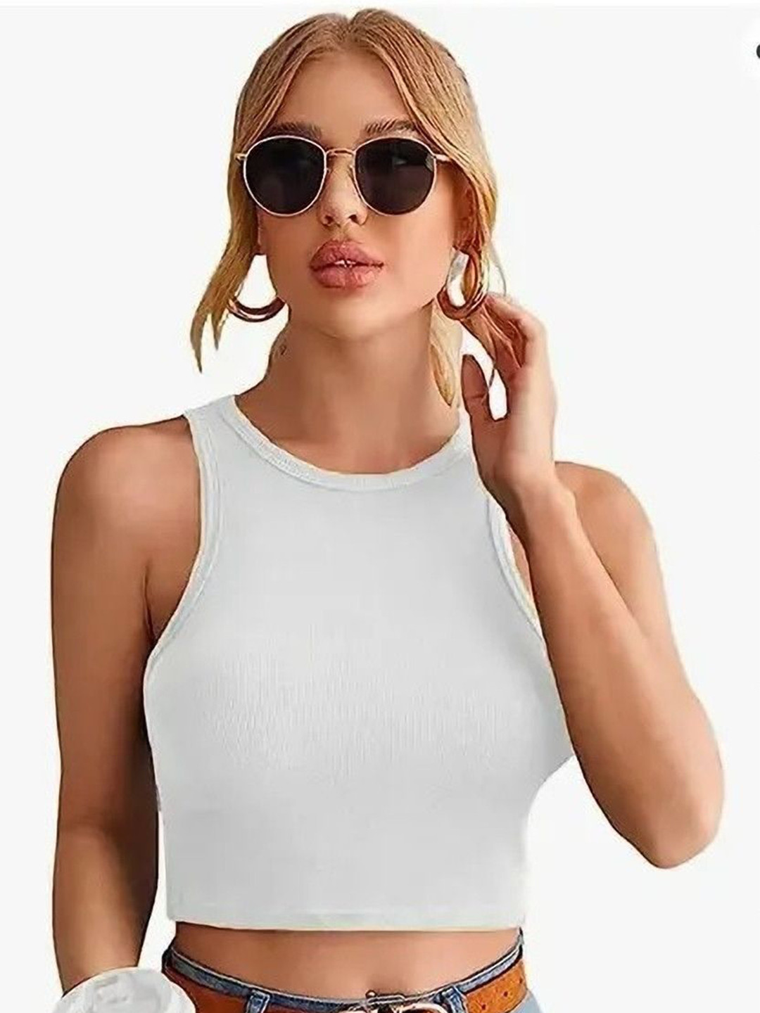 MIXFIT Women Sleeveless Round Neck Crop Tank Top