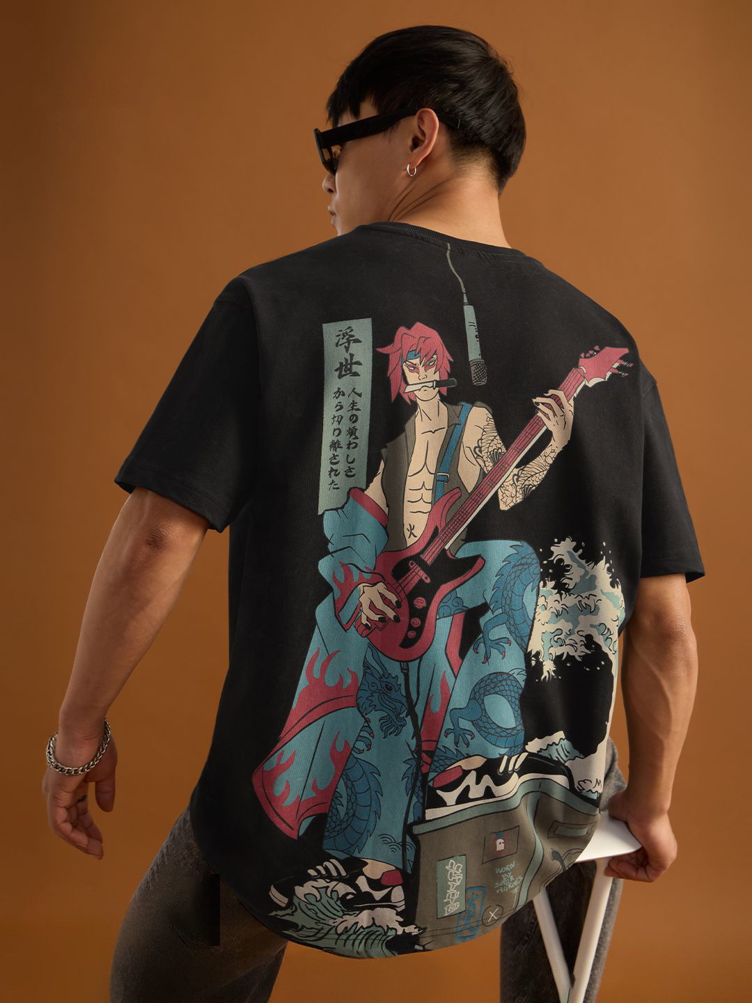 The Souled Store Ukiyo Kabuki Rock Printed Drop-Shoulder Sleeves Cotton T-shirt