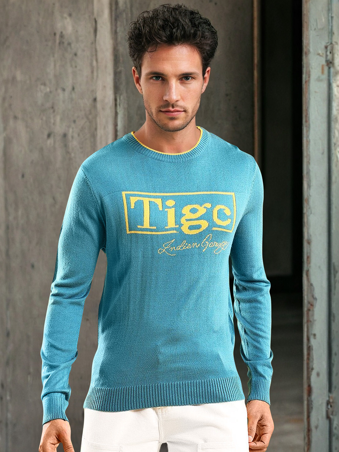 The Indian Garage Co Typography Printed Pullover Acrylic Sweater