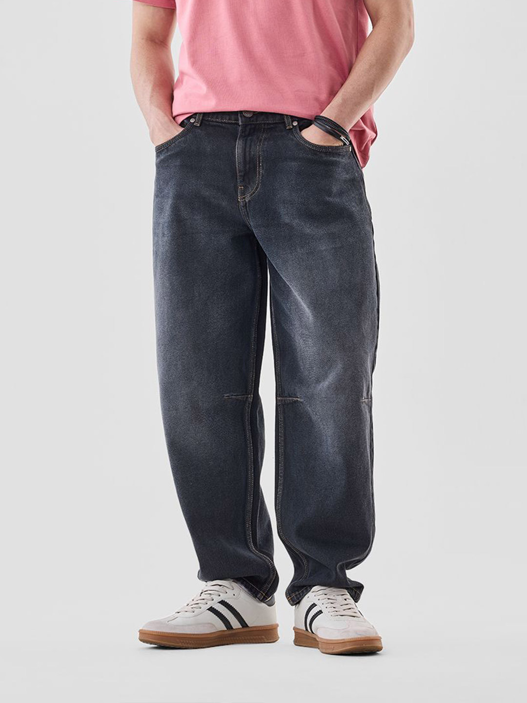 Snitch Men Dark Blue Mid-Rise Baggy Jeans