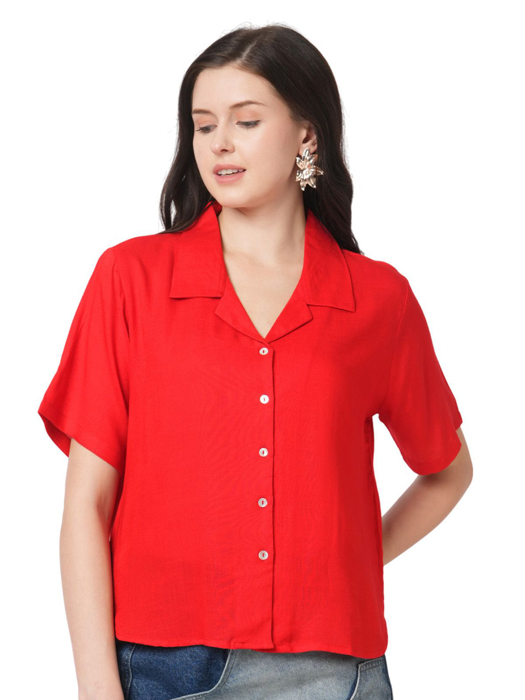 G0-4 IT Shirt Collar Shirt Style Crop Top